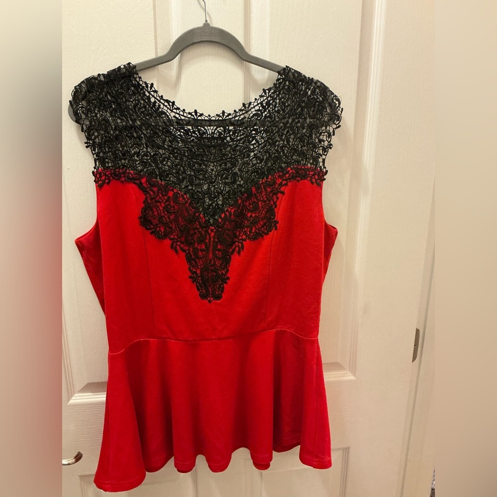City Chic Red and Black Lace Top